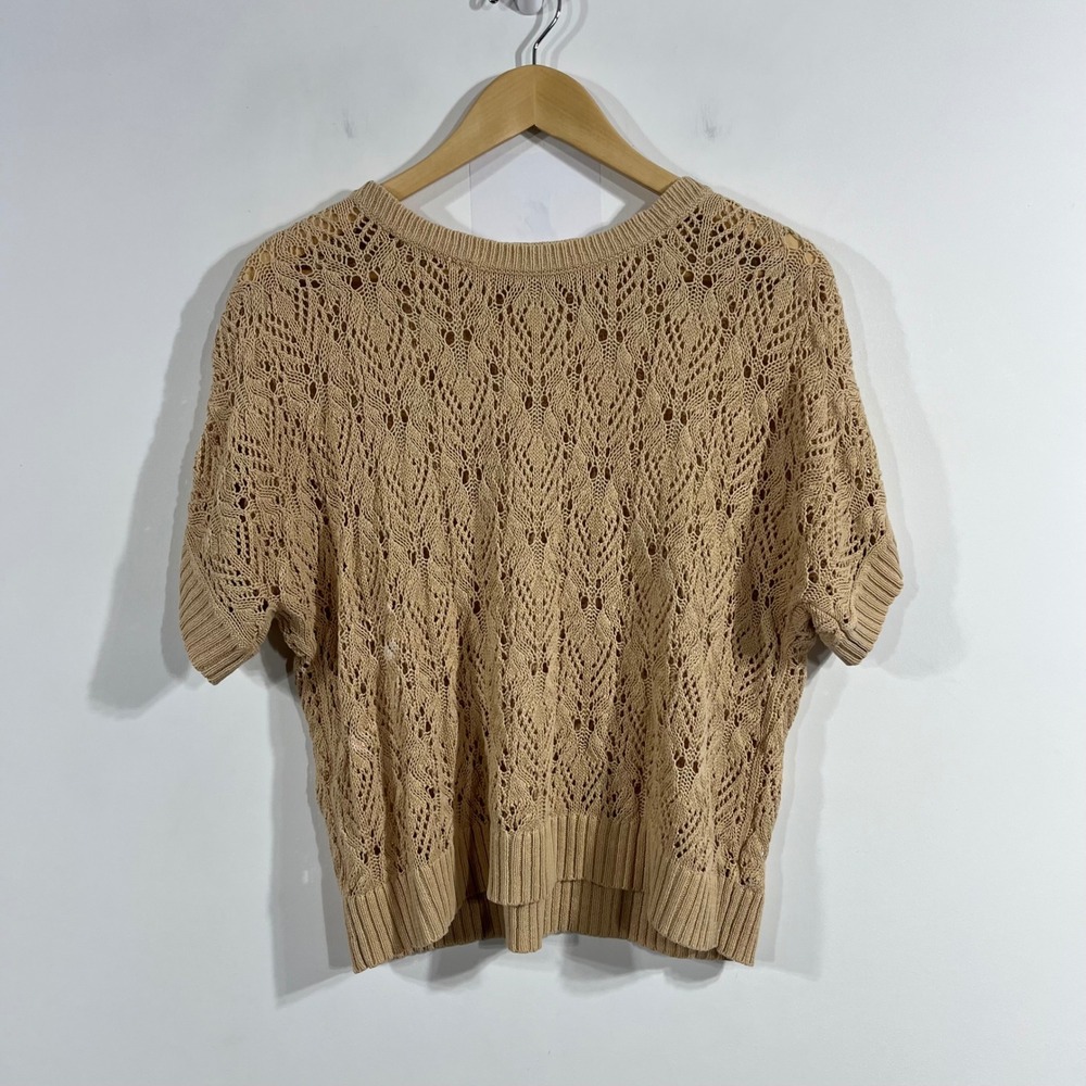 Womens Old Money Preppy Coastal Pointelle Open Knit Sweater Boho Womens Large